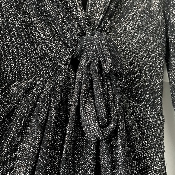 Marciano Long Black and Silver Glitter Gown With Middle Slit - Picture 3 of 4